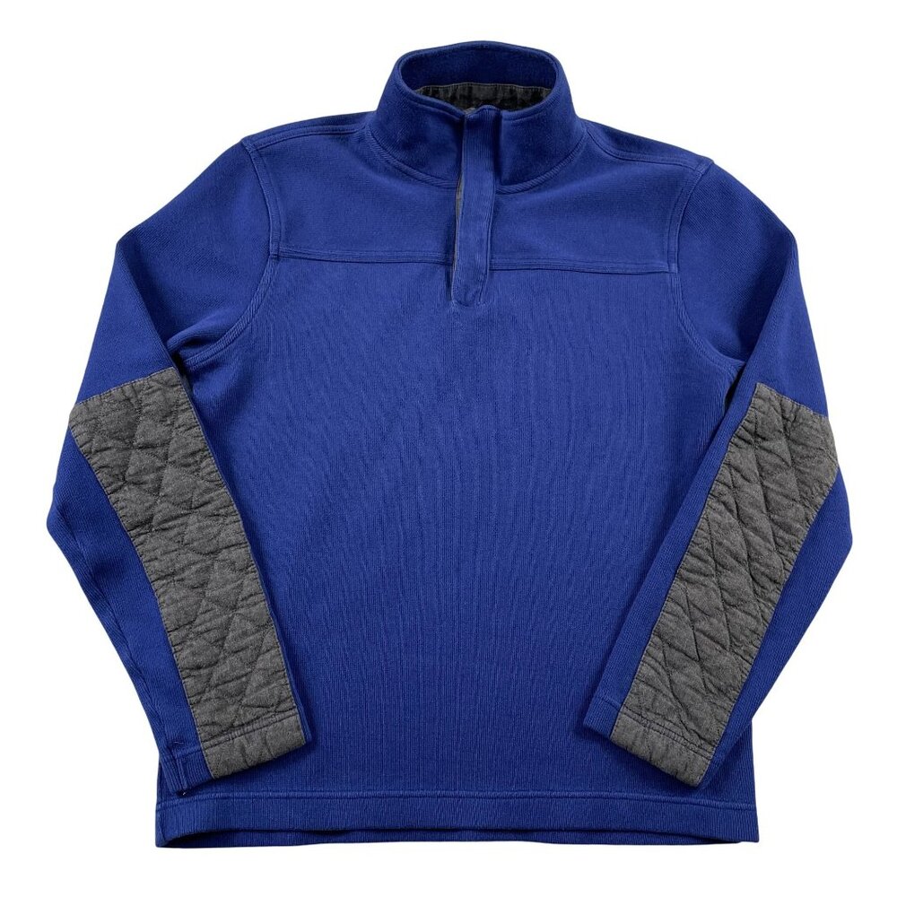 Banana Republic Sweater Mens Medium Blue Grey Quilted Sleeve 1/4 Zip